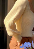 Sweetheart Neck Sweater - Beige