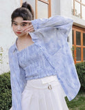 Floral Print Cami & Shirt Set - Blue