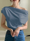 SHEIN DAZY Solid Asymmetrical Neck Batwing Sleeve Tee