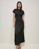 Solid Ruched Waist Satin Dress