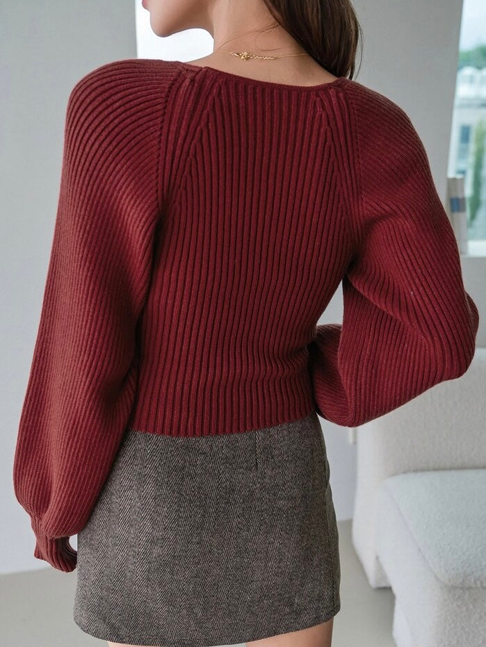Sweetheart Neck Sweater - Burgundy