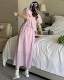 Buttoned Peplum Top & Skirt Set