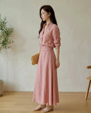 Solid Button Down Shirt & Skirt Set