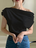 SHEIN DAZY Solid Asymmetrical Neck Batwing Sleeve Tee