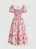 SHEIN MOD Floral Print Puff Short Sleeve Dress