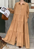 Solid Tiered Shirt-Dress - Brown