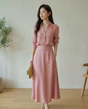 Solid Button Down Shirt & Skirt Set