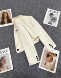 Solid Cropped Blazer - Beige