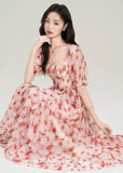 Floral Sweetheart Neck Puff Sleeve Dress