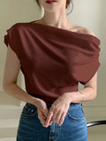 SHEIN DAZY Solid Asymmetrical Neck Batwing Sleeve Tee