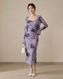 Floral Mesh Dress & Cardigan Set