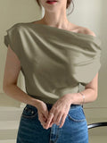 SHEIN DAZY Solid Asymmetrical Neck Batwing Sleeve Tee