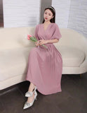 Solid Pleated Wrap Dress - Pink
