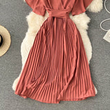 Solid Pleated Wrap Dress - Dusty Rose