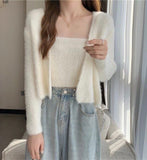 Fuzzy Knit Cardigan & Cami Set - White