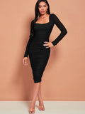 SHEIN Ruched Mesh Bodycon Dress