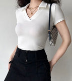 Rib-Knit Polo Tee - White
