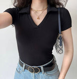 Rib-Knit Polo Tee - Black