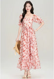 Floral Sweetheart Neck Puff Sleeve Dress