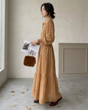 Solid Tiered Shirt-Dress - Brown