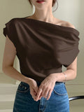 SHEIN DAZY Solid Asymmetrical Neck Batwing Sleeve Tee