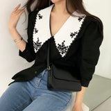 Embroidered Collar Buttoned Blouse