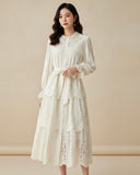 Eyelet Lace Tiered Maxi Dress - Off-White