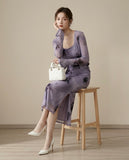 Floral Mesh Dress & Cardigan Set