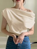 SHEIN DAZY Solid Asymmetrical Neck Batwing Sleeve Tee