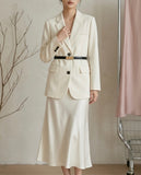 Belted Blazer & Satin Skirt Set