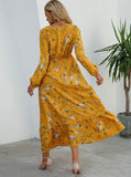 Floral Ruffle Hem Long Dress - Mustard