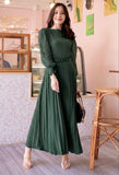 Pierre Solid Pleated Long Dress - Olive Green