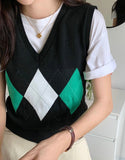 Argyle Pattern Sweater Vest - Green