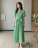 Buttoned Peplum Top & Skirt Set