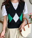 Argyle Pattern Sweater Vest - Green