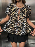 SHEIN Leopard Print Tie Front Top