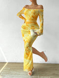 SHEIN Off Shoulder Tie-Dye Print Long Sleeve Dress