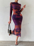 SHEIN Tie-Dye Pleated Dress