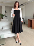 SHEIN DAZY Two Tone Square Neck Bishop Sleeve Dress