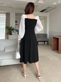 SHEIN DAZY Two Tone Square Neck Bishop Sleeve Dress