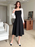 SHEIN DAZY Two Tone Square Neck Bishop Sleeve Dress