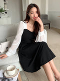 SHEIN DAZY Two Tone Square Neck Bishop Sleeve Dress