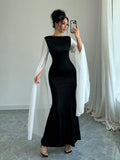 Monochrome Drape Sleeves Long Dress