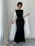 Monochrome Drape Sleeves Long Dress