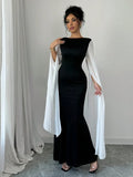 Monochrome Drape Sleeves Long Dress