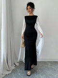 Monochrome Drape Sleeves Long Dress