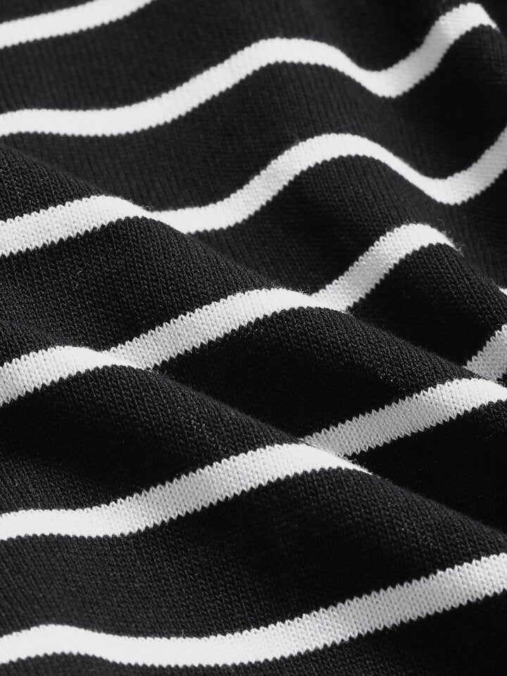 Striped Pattern Knitted Jumper - Black