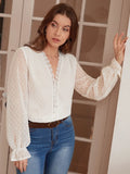 Swiss Hearts Scallop Trim Blouse