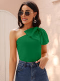 SHEIN One Shoulder Bow Detail Solid Top