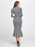 SHEIN Modely Houndstooth Print Cutout Mock Neck Dress